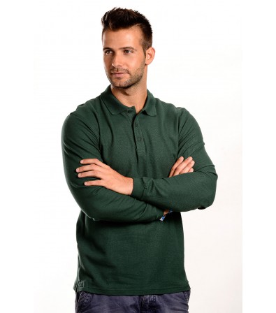 Férfi Galléros Hosszú Ujjú Póló Sötétzöld 
