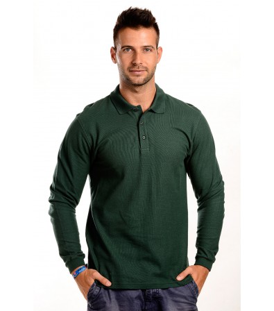Férfi Galléros Hosszú Ujjú Póló Sötétzöld 