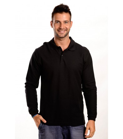Férfi Galléros Hosszú Ujjú Póló Fekete