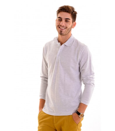 Férfi Galléros Hosszú Ujjú Póló Világos szürke
